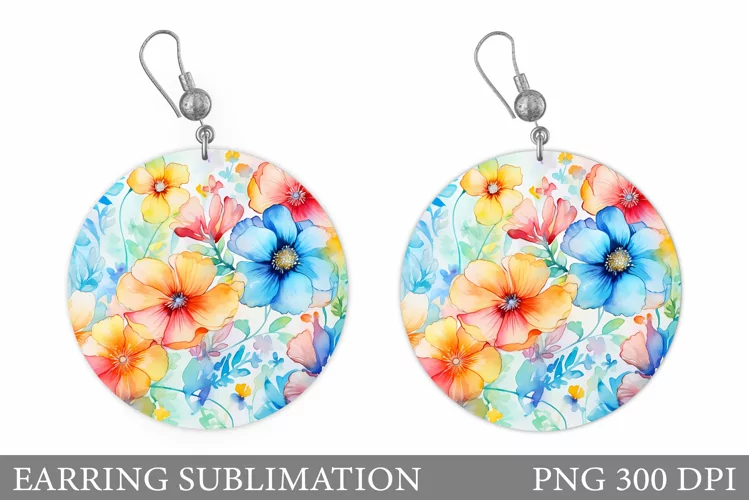 Flowers Earring Sublimation. Flowers Round Earring