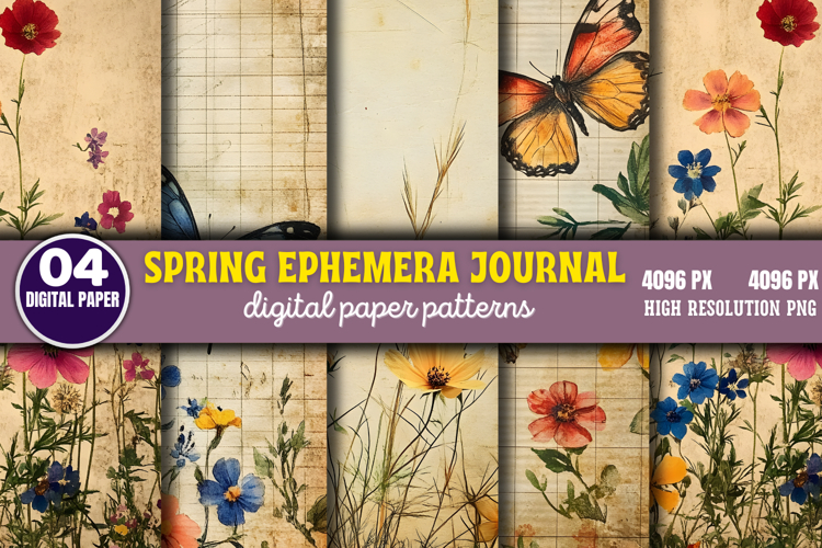 Spring Ephemera Journal Digital Paper PNG
