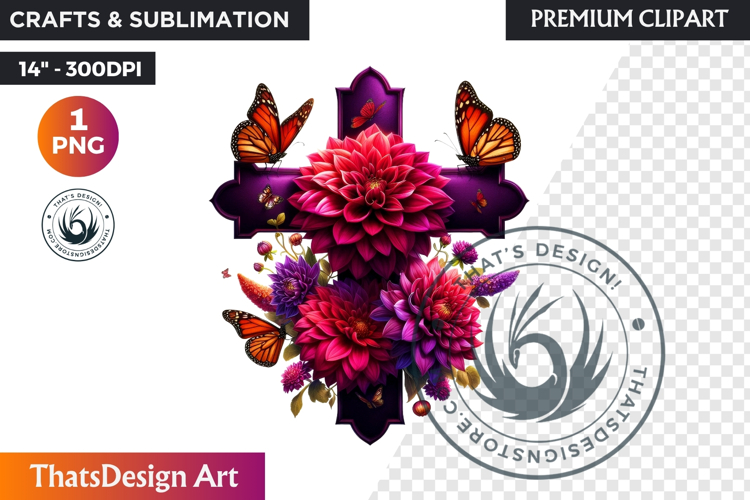 Floral Day of Dead Crosses Clipart Sugar skull PNG catrina