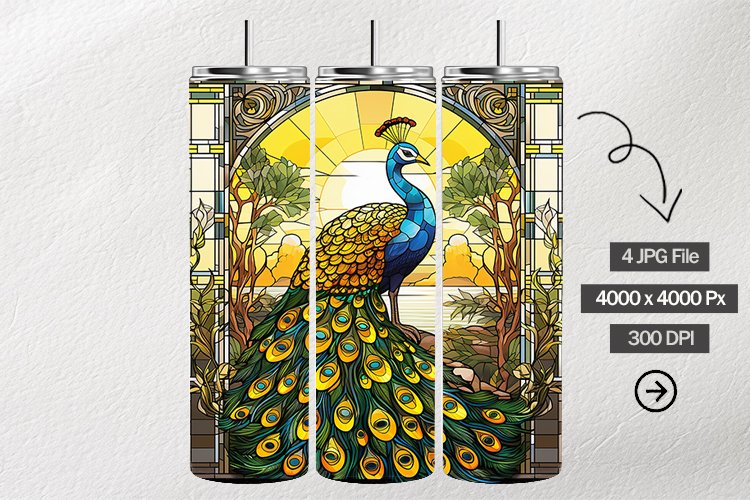Peacock Stained Glass Square Coaster - 4 Variation example image 1
