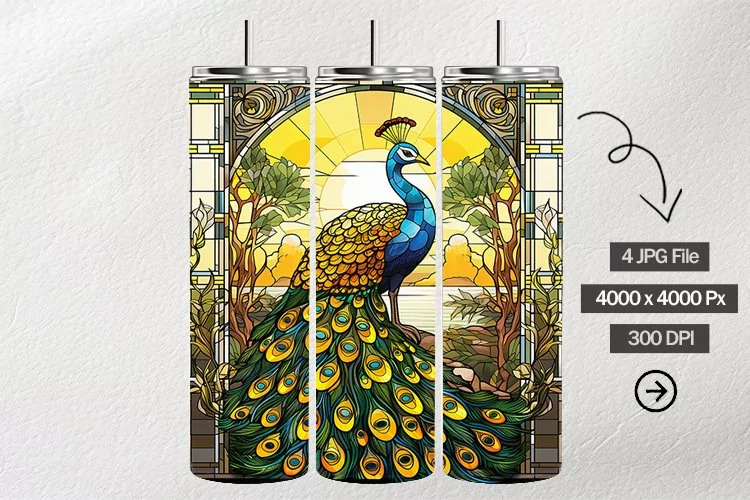 Peacock Stained Glass Square Coaster - 4 Variation