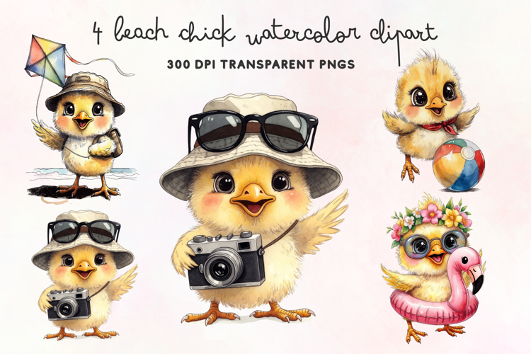 Beach Chick Watercolor Clipart PNG