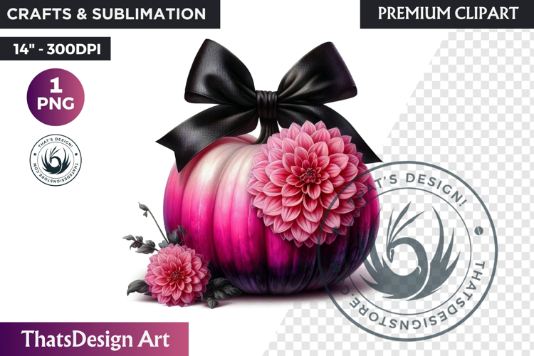 Floral Pink Coquette Pumpkin with bow PNG, Autumn Girly bow