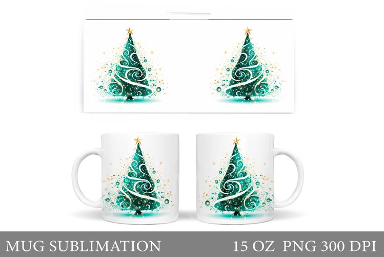 Christmas Tree Mug Sublimation. Colorful Christmas Tree Mug