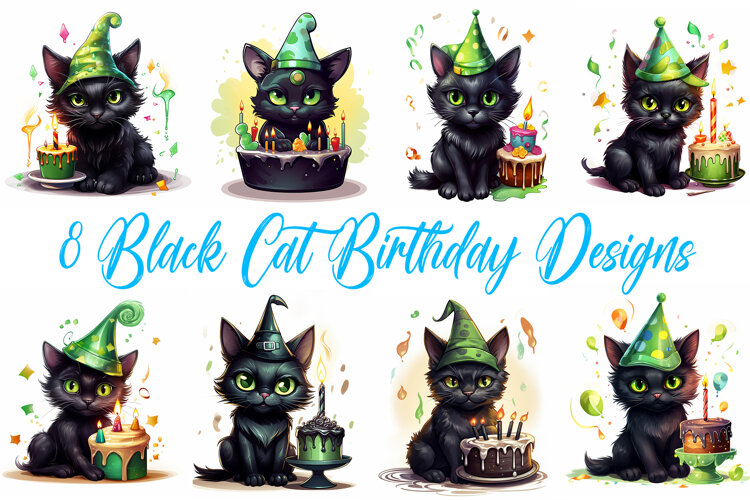 8 Black Cat Kawaii Sticker Idea Birthday Illustration Design example image 1
