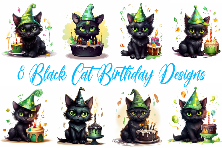 8 Black Cat Kawaii Sticker Idea Birthday Illustration Design
