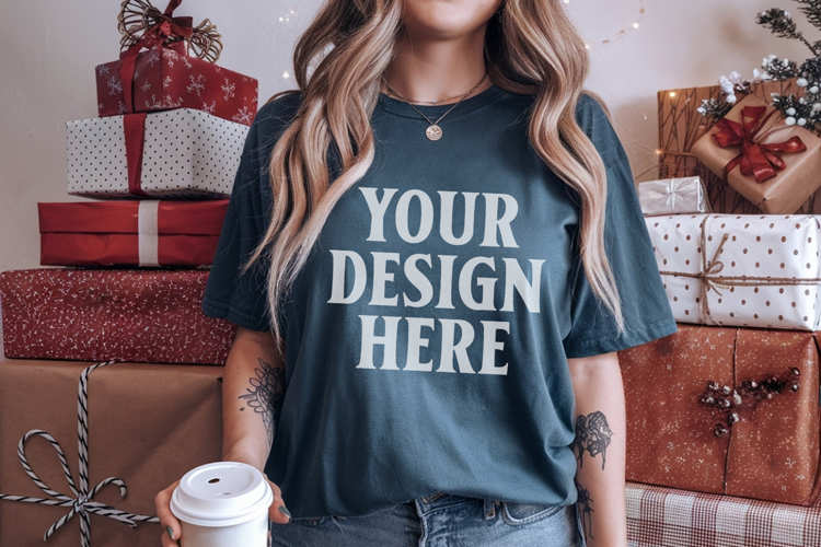 Christmas Comfort Colors 1717 Blue Spruce TShirt Mockup, CC