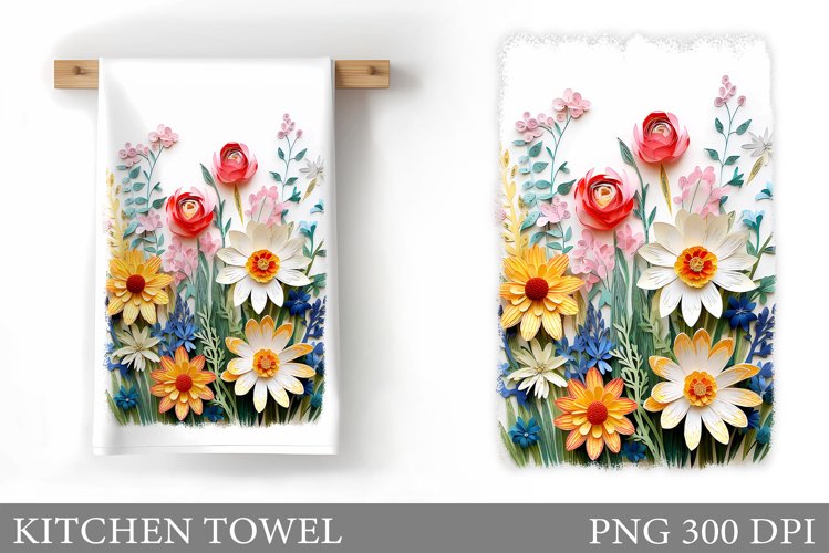 3D Wildflowers Kitchen Towel. Flowers Kitchen Towel Design example image 1