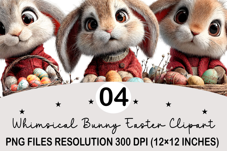 Whimsical Bunny Easter Clipart, Watercolor Easter Bunny PNG