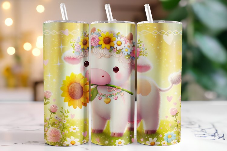 Cute Cow Valentines Day Tumbler Wrap Sublimation