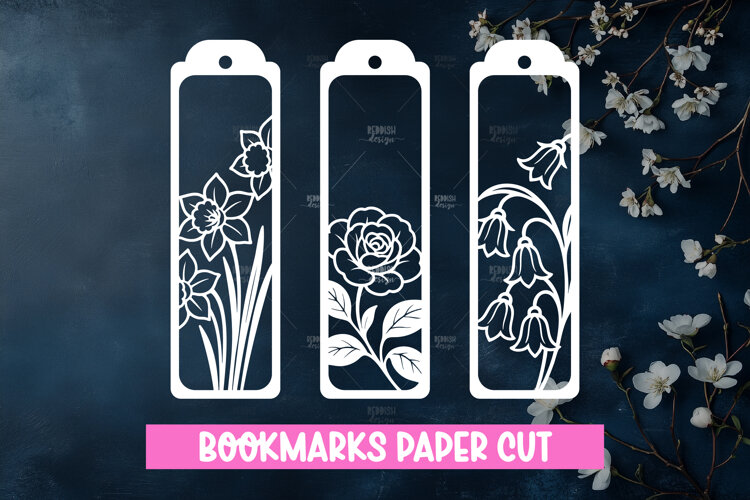 3 Floral Bookmarks Paper cut SVG Laser cut,Cricut,Silhouette example image 1
