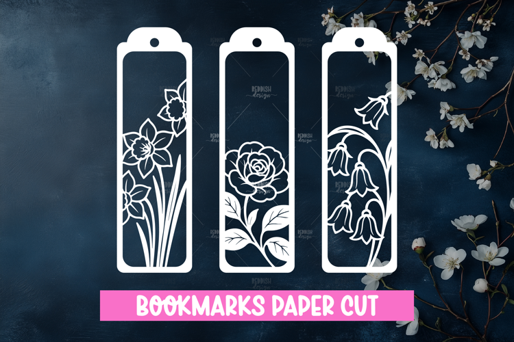 3 Floral Bookmarks Paper cut SVG Laser cut,Cricut,Silhouette