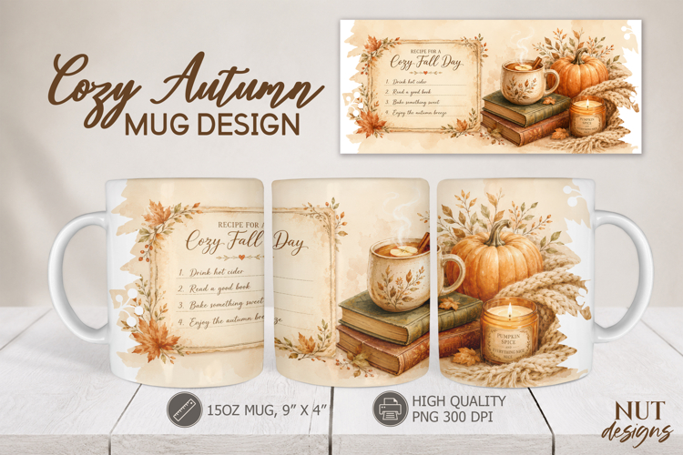 Cozy Fall Day Mug Wrap sublimation Hygge Fall mug 15 oz