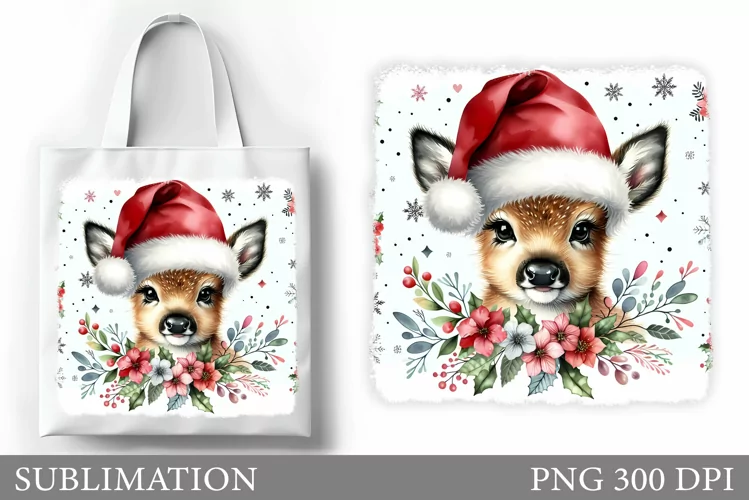 Christmas Deer Tote Bag. Christmas Tote Bag Sublimation
