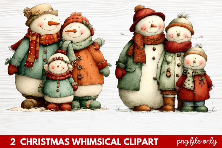 2 Whimsical Christmas Clipart featuring cute holiday charact