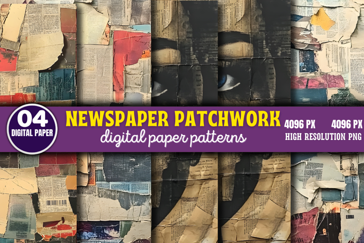 Newspaper Patchwork Collage Junk Journal PNG