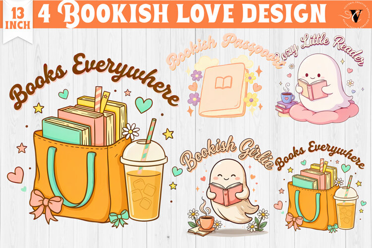Bookish Sublimation designs | Cute Reading Book Lover png example image 1