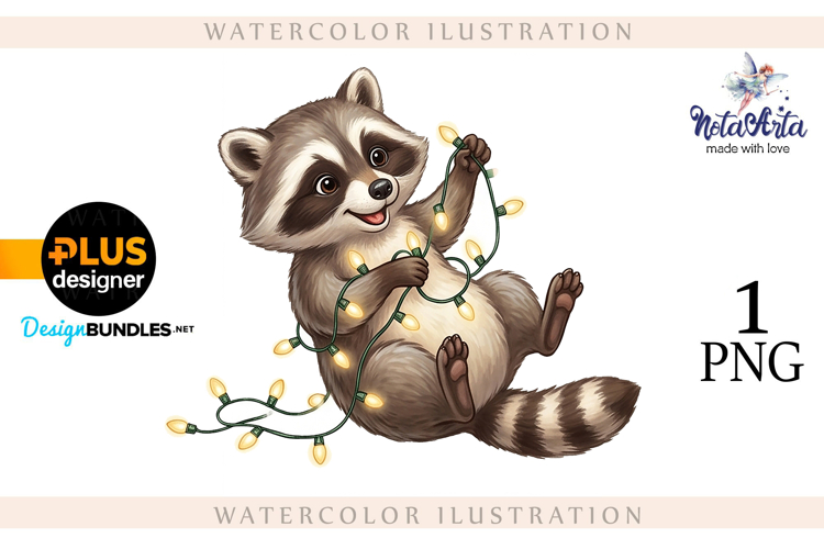 Christmas Raccoon Watercolor Illustration