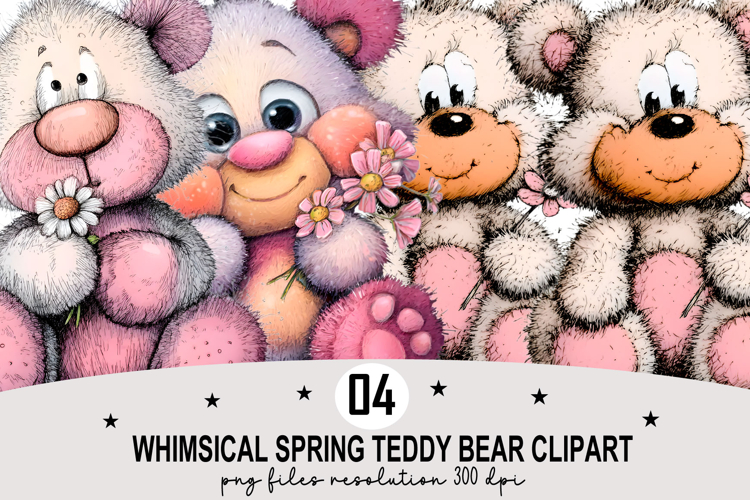 Whimsical Spring Teddy Bear Clipart Watercolor PNG