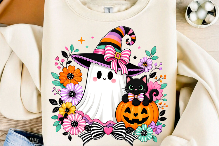Witch Ghost Cat Shirt Trending PNG