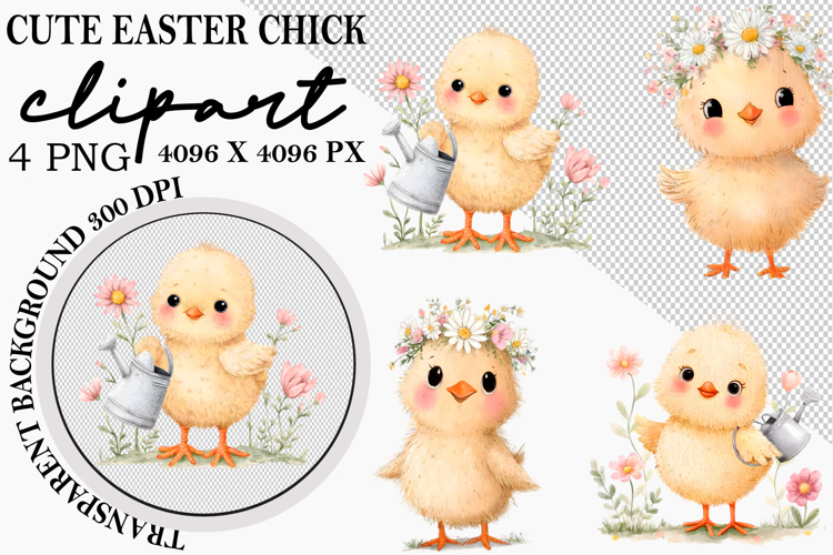 Whimsical Cute Easter Chick Clipart Watercolor png