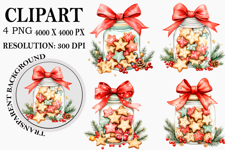 Christmas Cookies in Jar Clipart Watercolor PNG