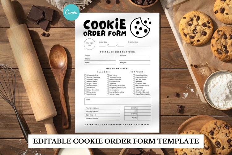 Cookie Order Form Minimalistic Black & White Canva Template