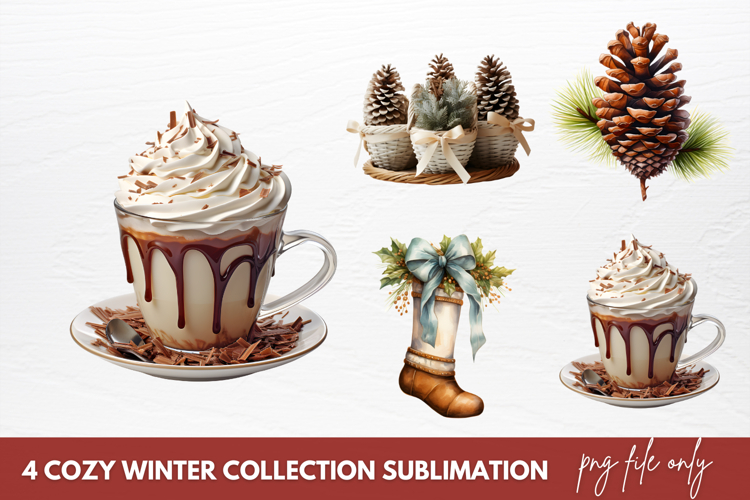 Cozy Winter Sublimation Clipart, watercolor cozy winter example image 1