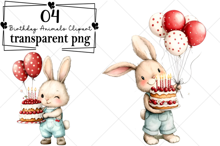 Whimsical Birthday Animals Clipart Watercolor PNG