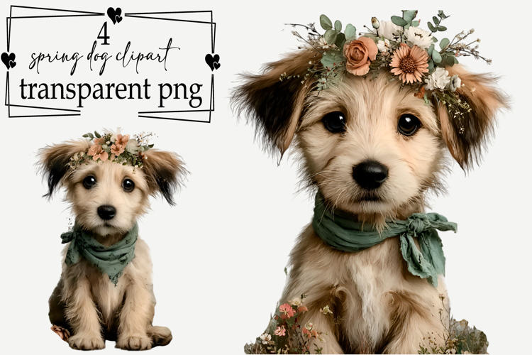 Whimsical Cute Spring Dog Clipart Watercolor PNG