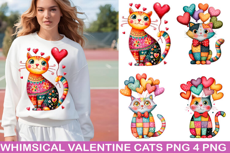 Whimsical Valentine Cats PNG example image 1