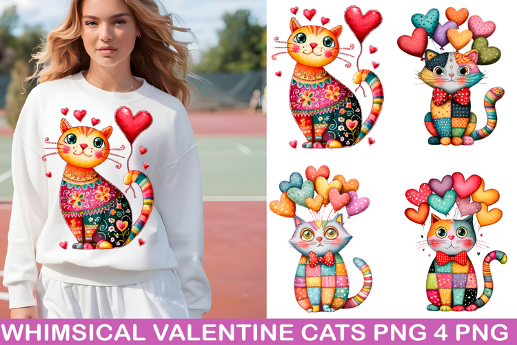 Whimsical Valentine Cats PNG