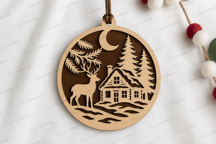 Cabin Deer Ornament Laser Cut SVG File cabin deer ornament example image 1