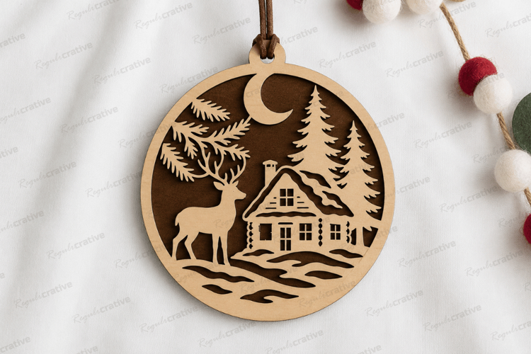 Cabin Deer Ornament Laser Cut SVG File cabin deer ornament