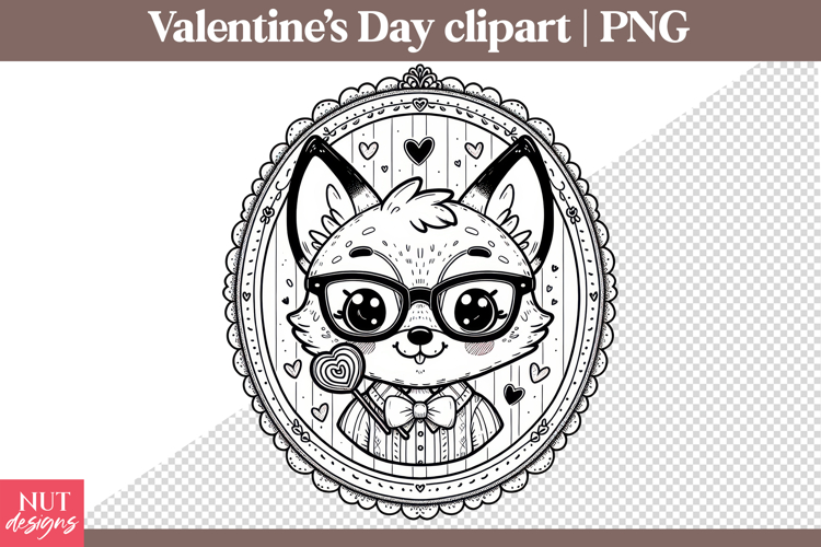 Valentines day clipart Preppy Valentine Fox sublimation
