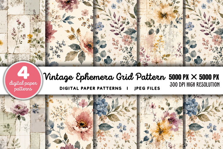 Vintage Grid Lined Ephemera Junk Journal JPG