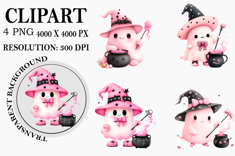 Pink Ghost whimsical Halloween clipart Watercolor PNG
