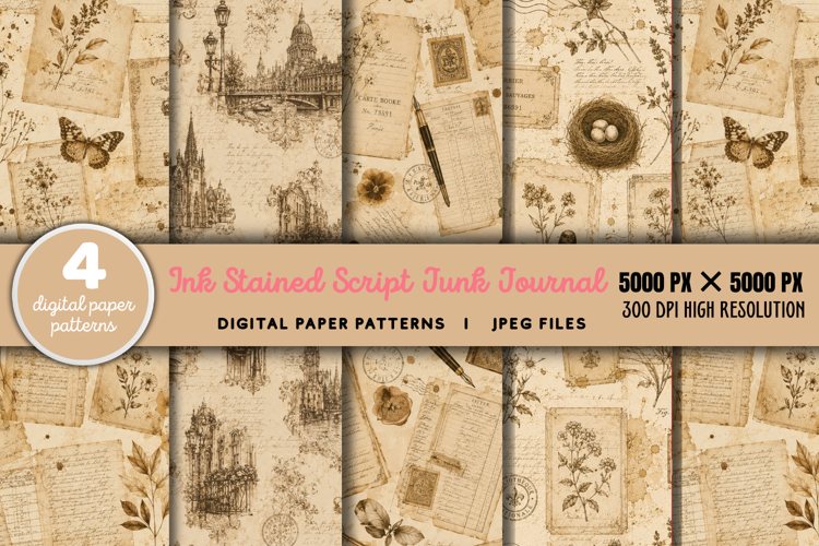 Ink Stained Script Junk Journal JPG