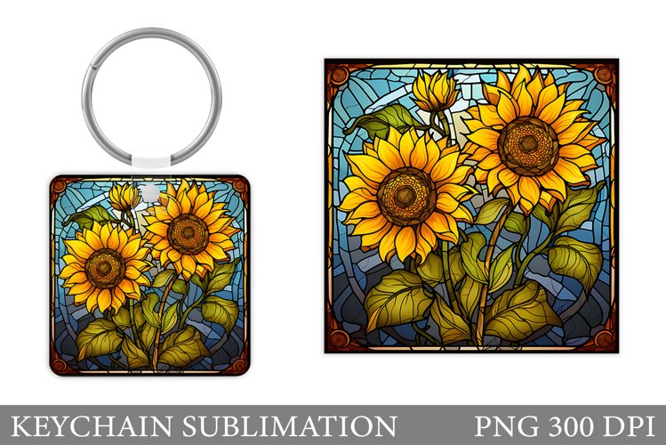 Sunflowers Keychain. Stained Glass Sunflowers Keychain