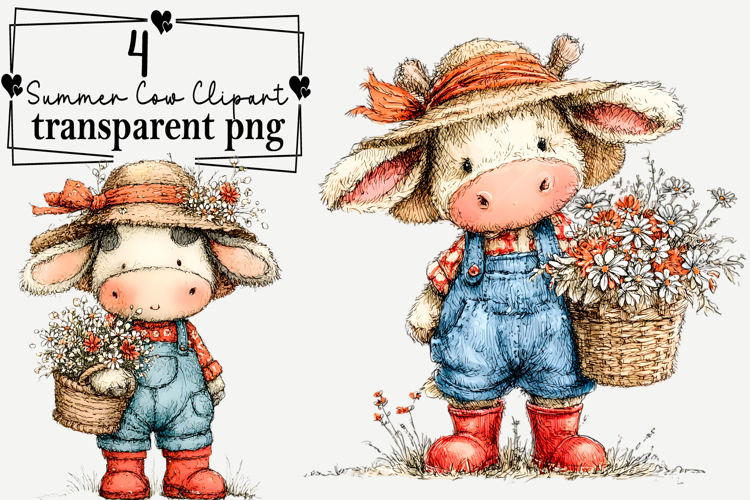 Watercolor Summer Cow Clipart Watercolor PNG example image 1