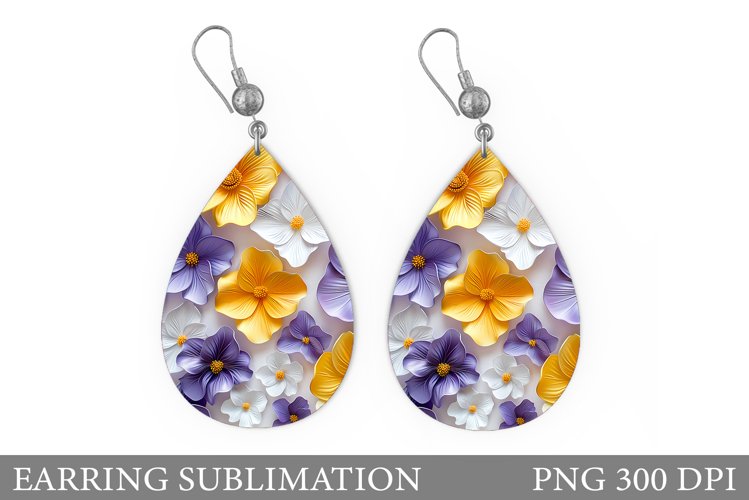 Flowers Earring Sublimation. 3D Flowers Earring Design example image 1