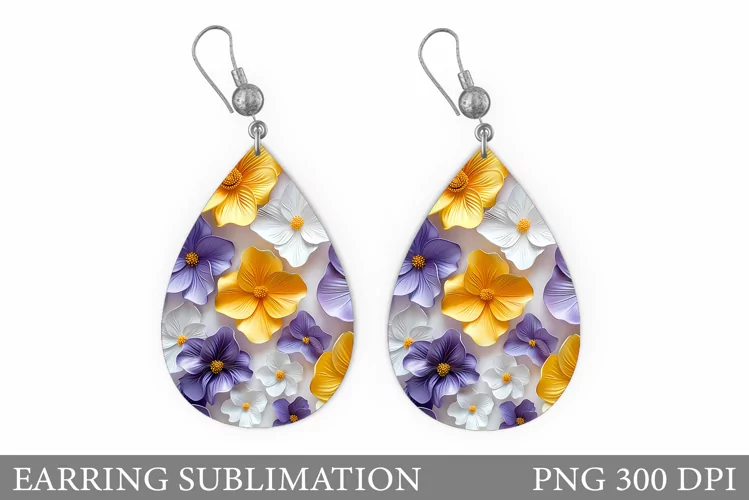 Flowers Earring Sublimation. 3D Flowers Earring Design