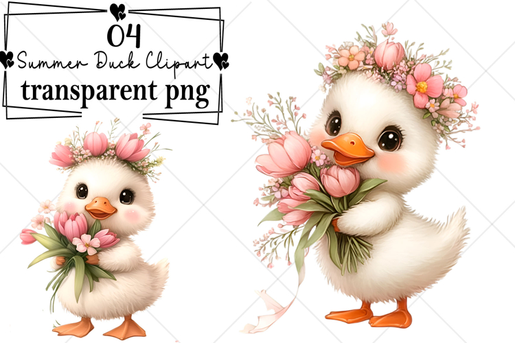 Whimsical Summer Duck Clipart Watercolor PNG