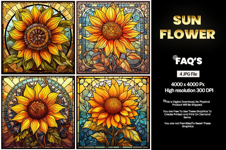 Stained Glass Sunflower Square Coaster - 04 Variations example image 1