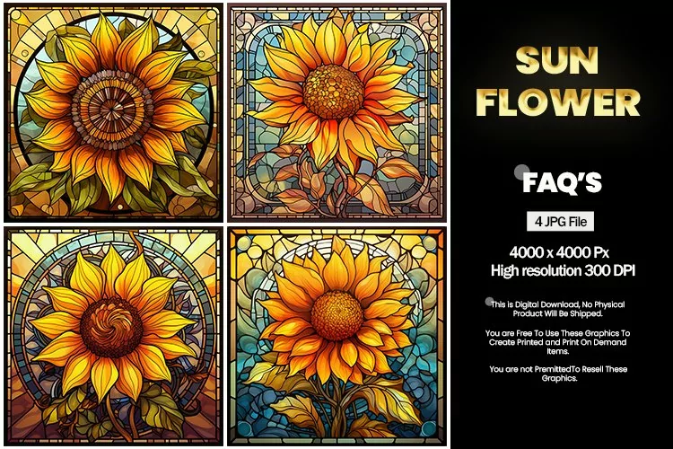 Stained Glass Sunflower Square Coaster - 04 Variations