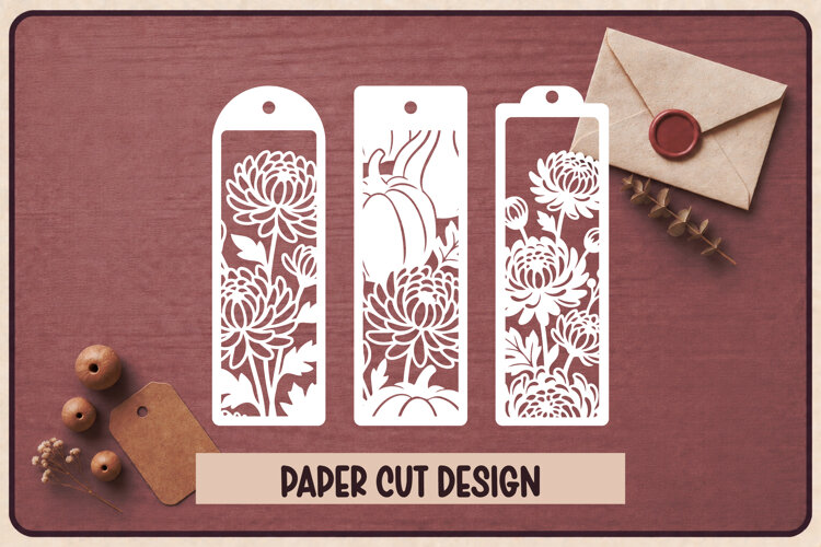 3 Autumn Paper Cut Bookmarks SVG example image 1