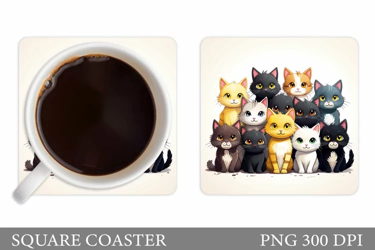 Funny Cat Coaster Sublimation. Cute Cats Coaster Design