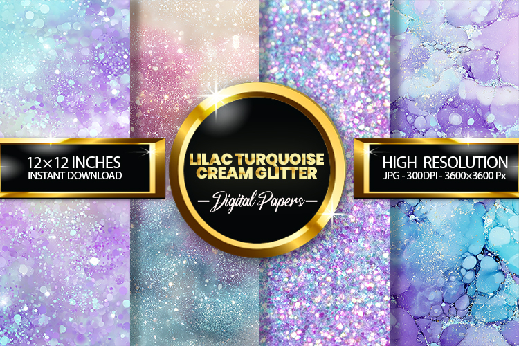 lilac turquoise cream glitter Digital Papers - 04 variations