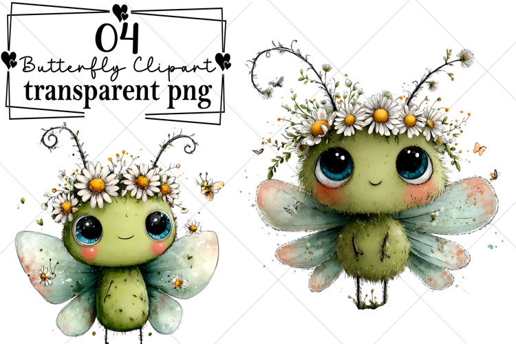 Whimsical Butterfly Flower Clipart Watercolor PNG