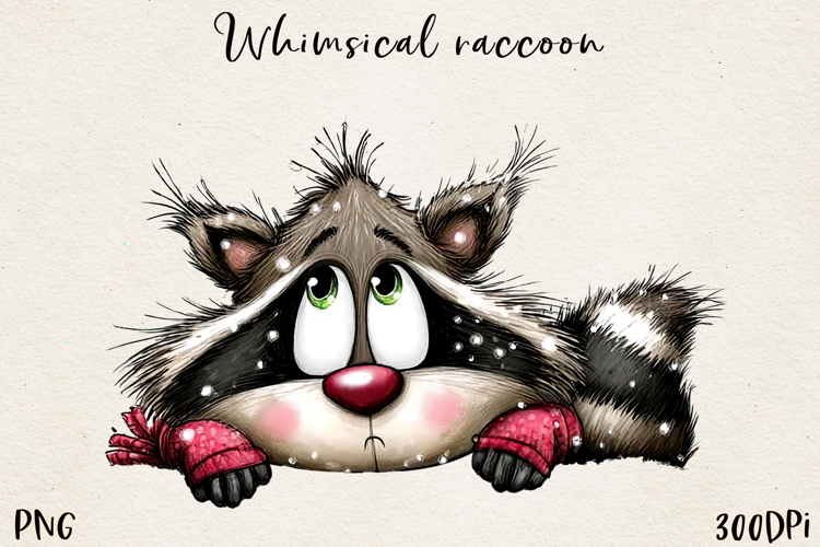 Whimsical Christmas Raccoon clipart, Sublimation PNG.